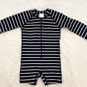 Classic Navy Stripe Hanna Baby Zip Up Rash Guard Size 80 (18-24M)